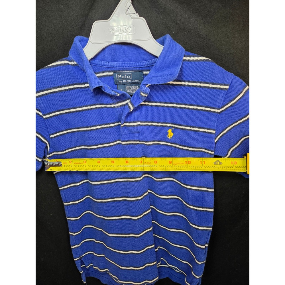 Polo Ralph Lauren Kids Blue Striped Short Sleeve Polo Shirt Yellow Pony Size 5 - Picture 3 of 7